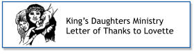 King’s Daughters Ministry Letter of Thanks to Lovette